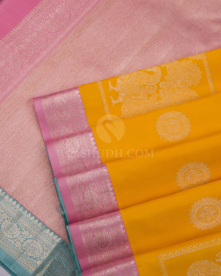 Yellow Ganga Jamuna Kanjivaram Silk Saree - S767 - View 5