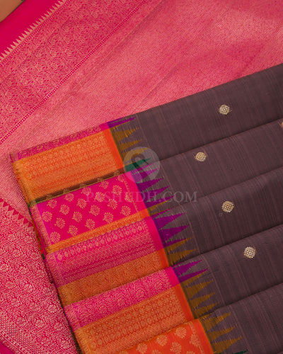 Brown & Multicolour Kanjivaram Silk Saree - S842- View 5