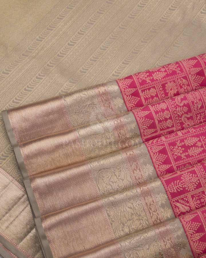 Pink & Grey Pure Zari Kanjivaram Silk Saree - S759 - View 5