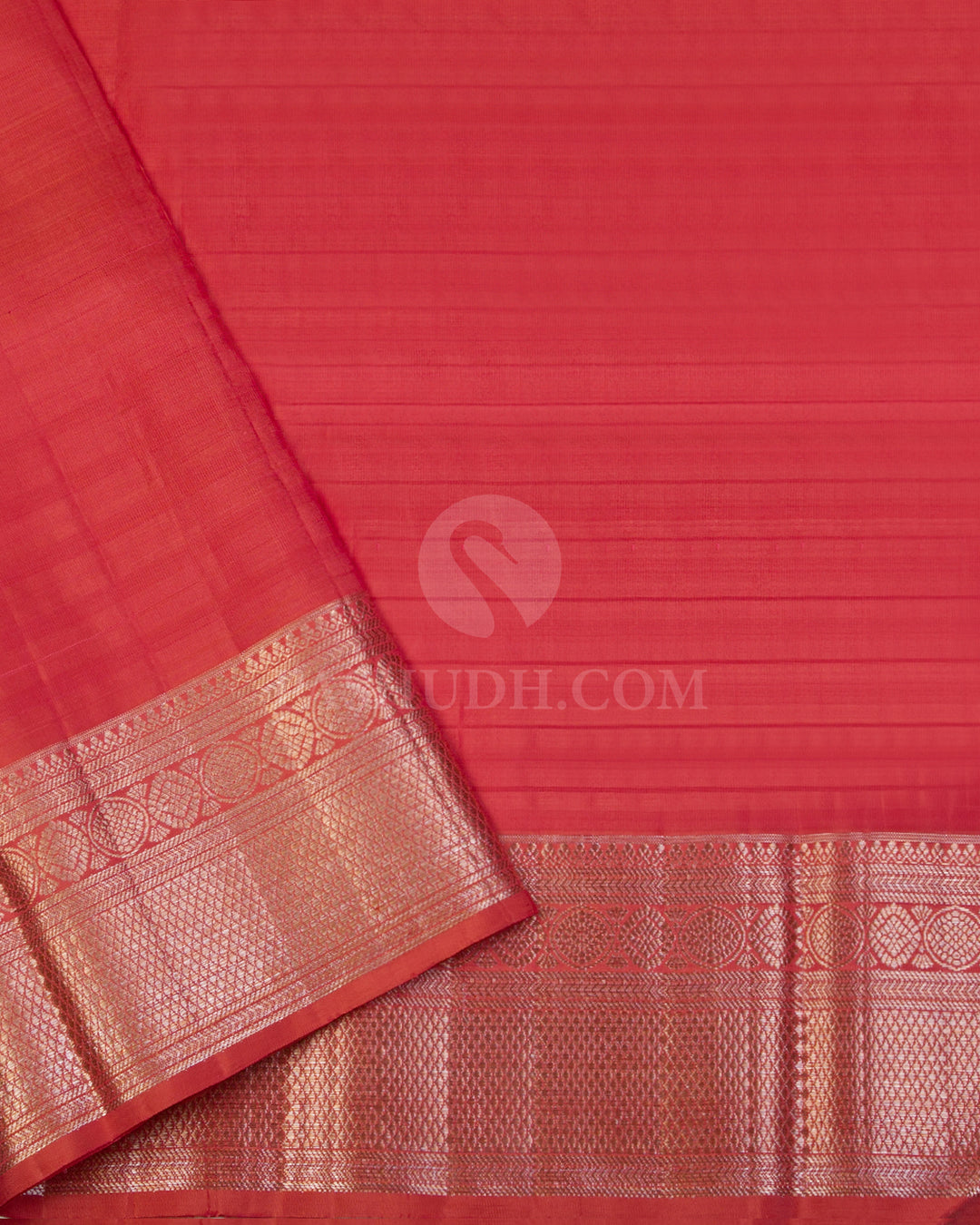 Pink & Coral Orange Kanjivaram Silk Saree - S976 - View 3