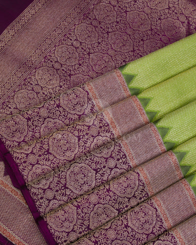 Parrot Green & Violet Kanjivaram Silk Saree - S1064(A) - View 4