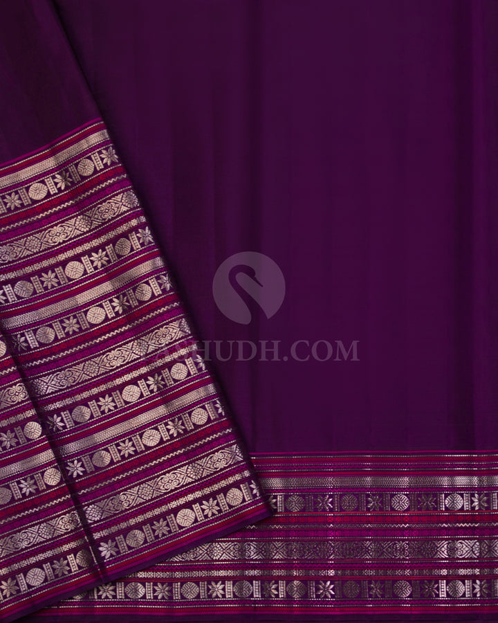 Pure Green & Dark Violet Kanjivaram Silk Saree - S1005 - View 3