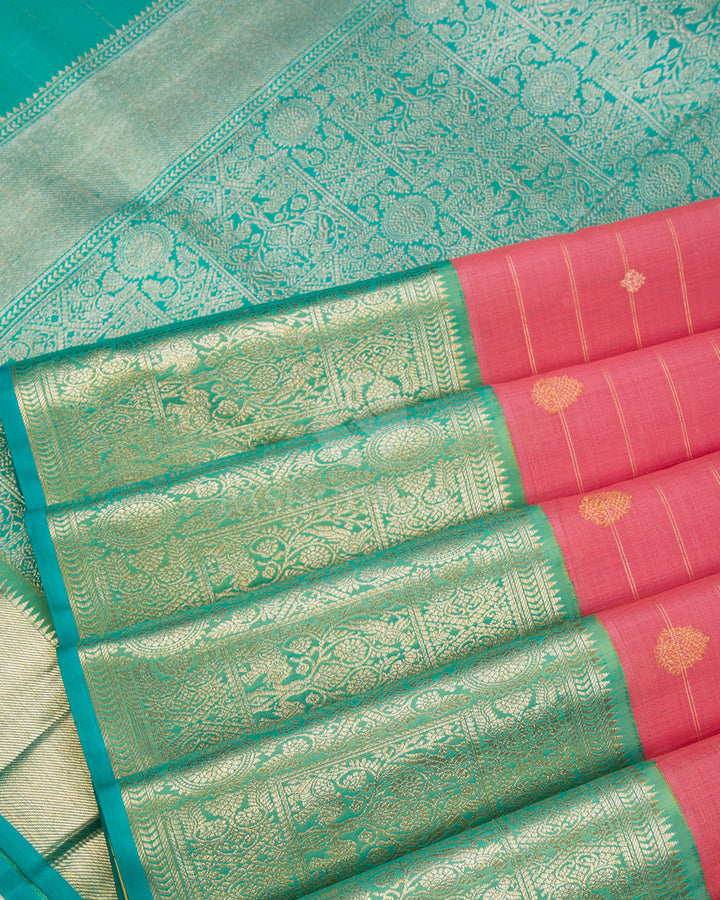 Pink & Cyan Kanjivaram Silk Saree - S876 - View 5