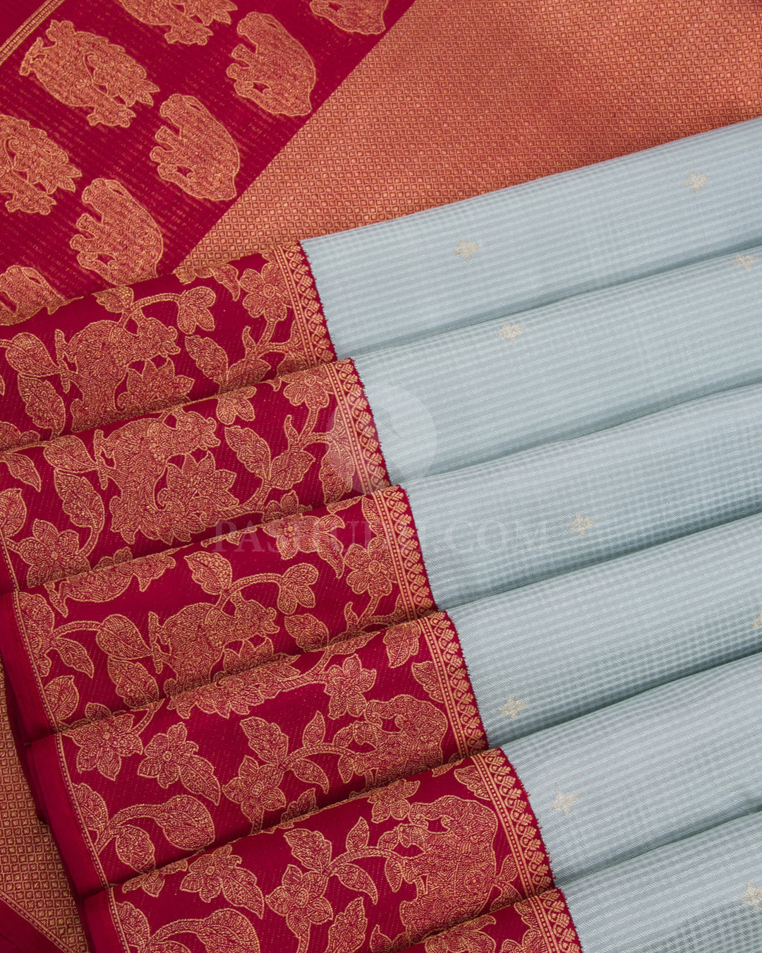 Powder Blue & Maroon Kanjivaram Silk Saree - S1138(A) - View 4