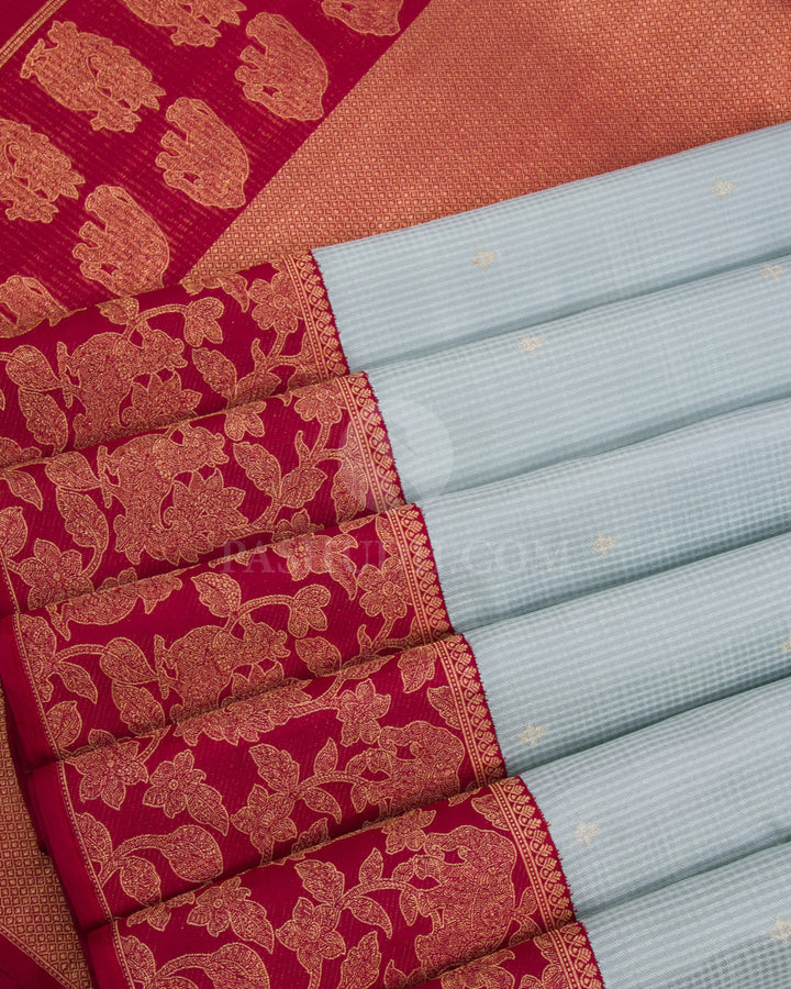 Powder Blue & Maroon Kanjivaram Silk Saree - S1138(A) - View 4