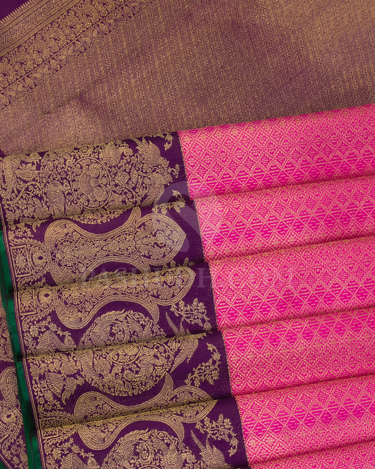 Candy Pink And Deep Violet Pure Zari Kanjivaram Silk Saree - P153(B) - View 4