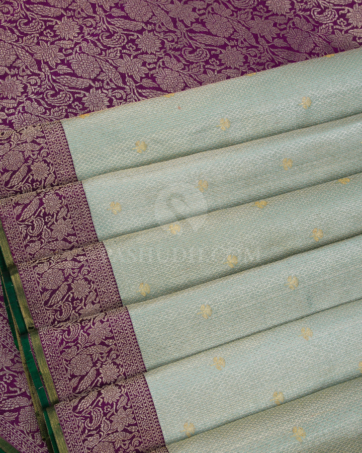 Powder Blue & Violet Pure Zari Kanjivaram Silk Saree - P140(B) - View 3