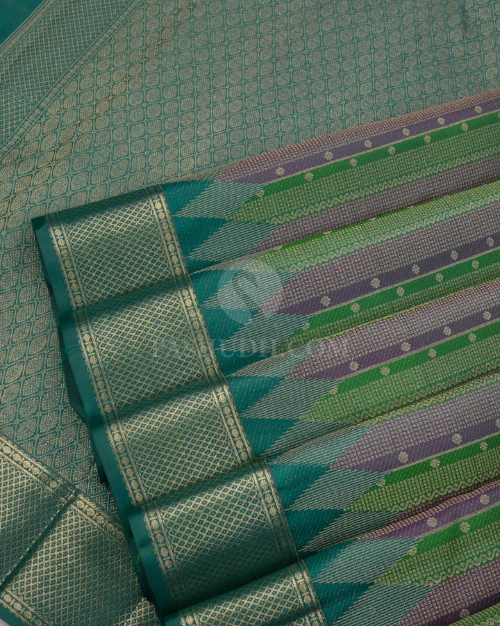 Purple  Green and Teal Kanjivaram Silk Saree - DJ225 - View 2