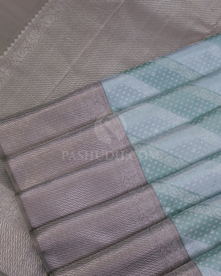 Powder Blue, Teal and Grey Kanjivaram Silk Saree - D525(A) - View 3