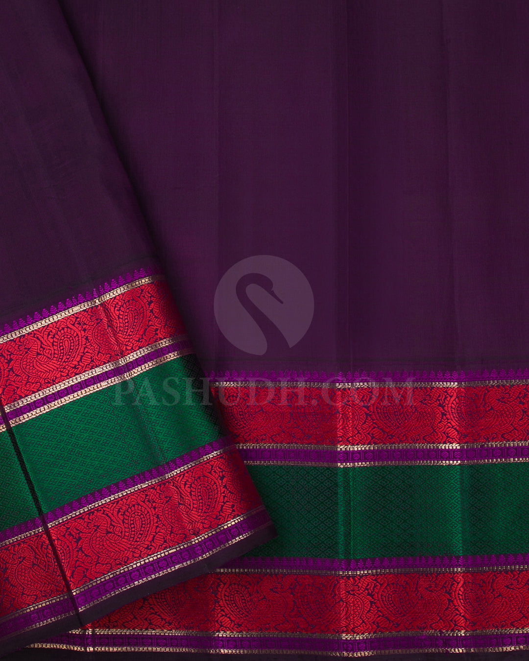 Pear Green, Aubergine, Red, Green And Magenta Kanjivaram Silk Saree - S1257(A)