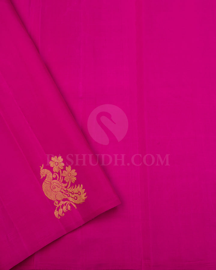 Pink and Blue Chequerd, Rani Pink Bordereless Traditional Kanjivaram Silk Saree - SVJ11