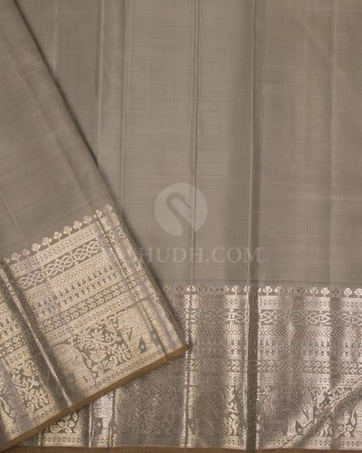 Sky Blue & Grey Kanjivaram Silk Saree - S1104(A) - View 3