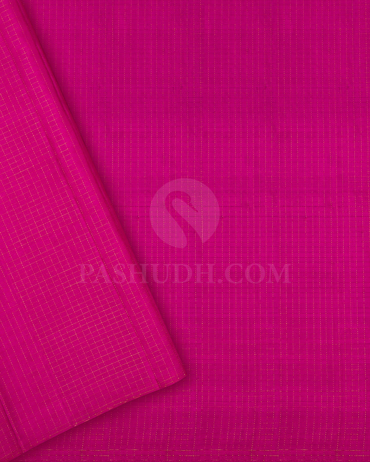 Yellow, Pink, Green and Rani Pink Checkered Traditional Kanjivaram Silk Saree - SVJ40