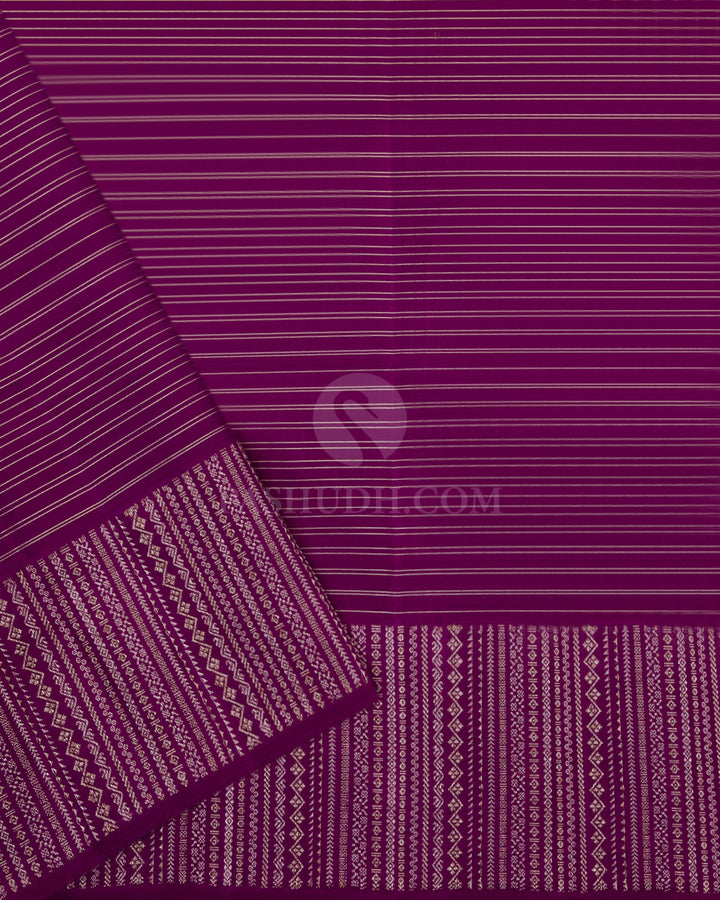 Yellow, Orange and Violet  Zari Kanjivaram Silk Saree - S728 -View 4