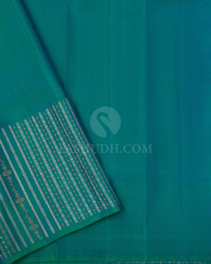 Purple & Double Shaded Blue & Green Kanjivaram Silk Saree - S1030(A) - View 3