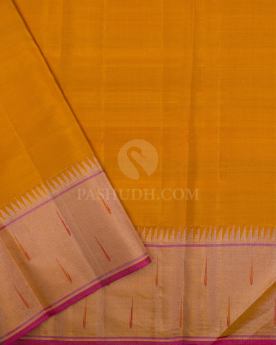 Anandha Blue & Mild Orange Pure Zari Kanjivaram/Paithani Silk Saree - P143(A) - View 3