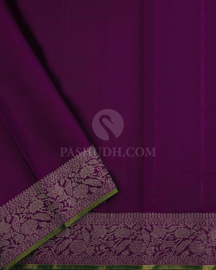 Powder Blue & Violet Pure Zari Kanjivaram Silk Saree - P140(B) - View 2