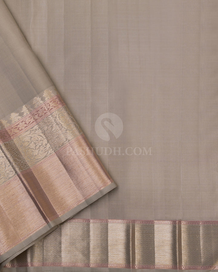 Pink & Grey Pure Zari Kanjivaram Silk Saree - S759 - View 4