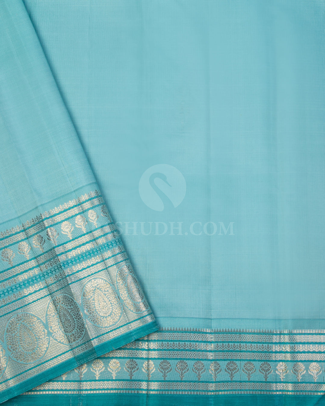 Purple & Sky Blue Kanjivaram Silk Saree - S1014(A) - View 3