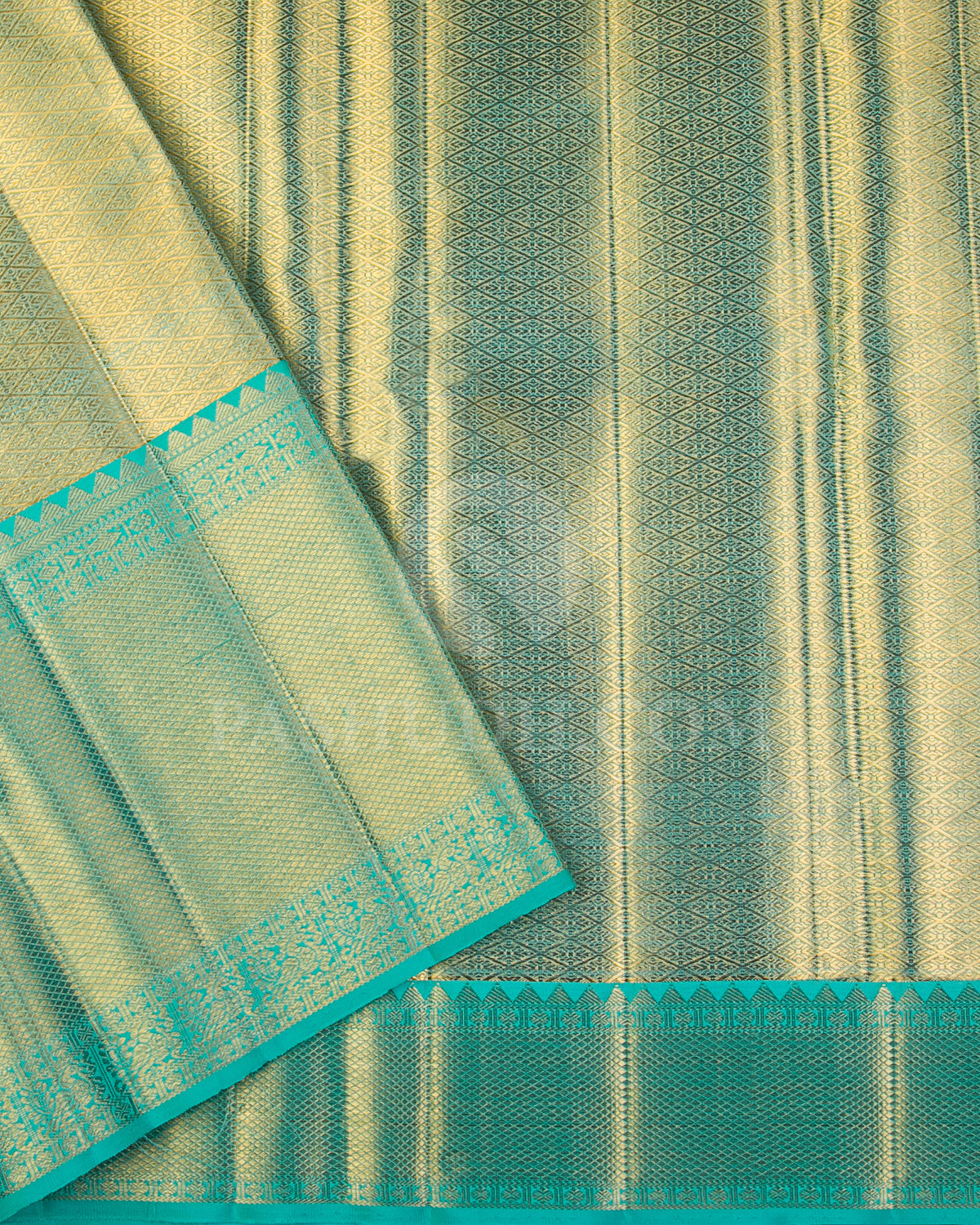 Turquoise Tissue kanjivaram Silk Saree - S1049(C) - View 3