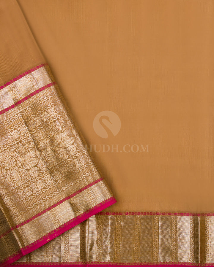 Pink Shot Red and Khaki Kanjivaram Silk Saree - DT204