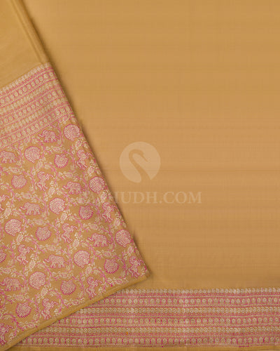 Bright Pink And Dark Beige Kanjivaram Silk Saree - S1095(B) - View 3