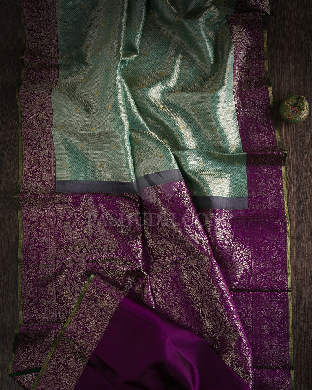 Powder Blue & Violet Pure Zari Kanjivaram Silk Saree - P140(B)