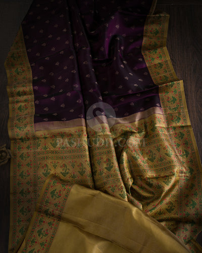 Purple and Golden Khaki Kanjivaram Silk Saree - DJ303(A)