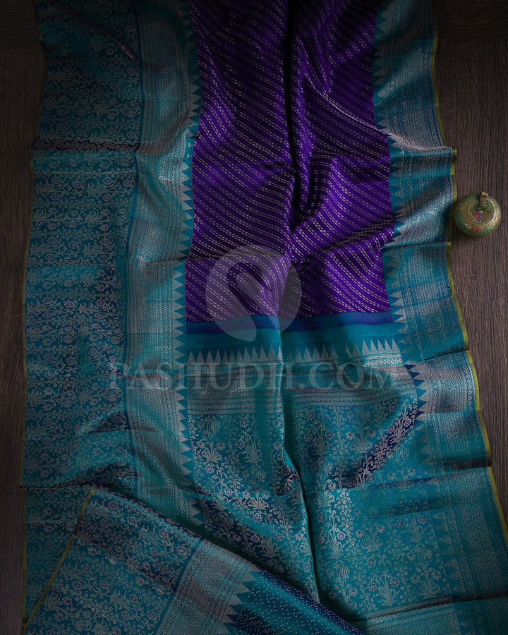 Purple And Blue Kanjivaram Silk Saree - DJ321(B)