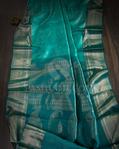 Sky Blue and Pine Green Kanjivaram Silk Saree - D547(A)