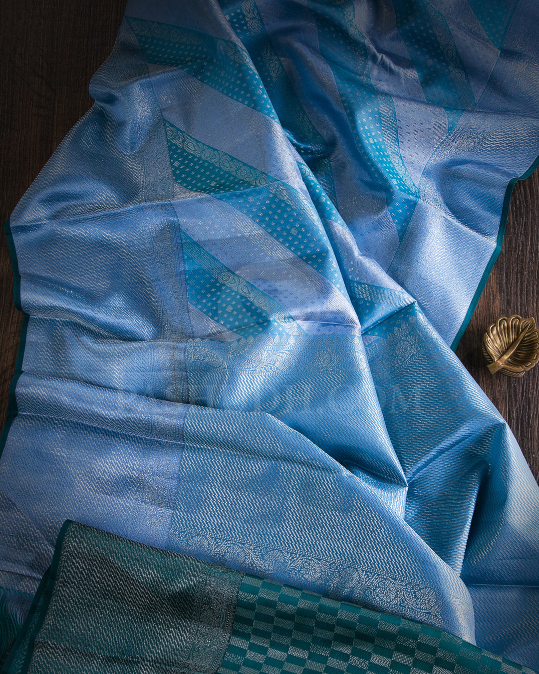 Powder Blue And Teal Blue Kanjivaram Silk Saree - D525(B)