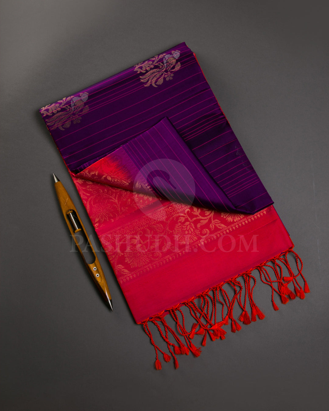 Purple And Orange Shot Pink Soft Silk Saree - C72