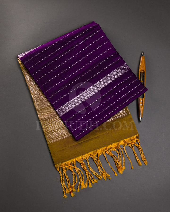 Purple And Mustard Yellow Soft Silk Saree - C63
