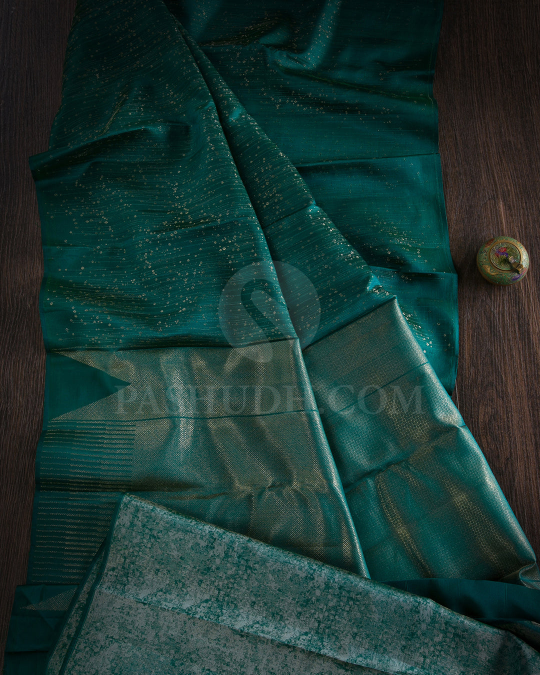 Pine Blue Borderless Kanjivaram Silk Saree - DJ305(D)