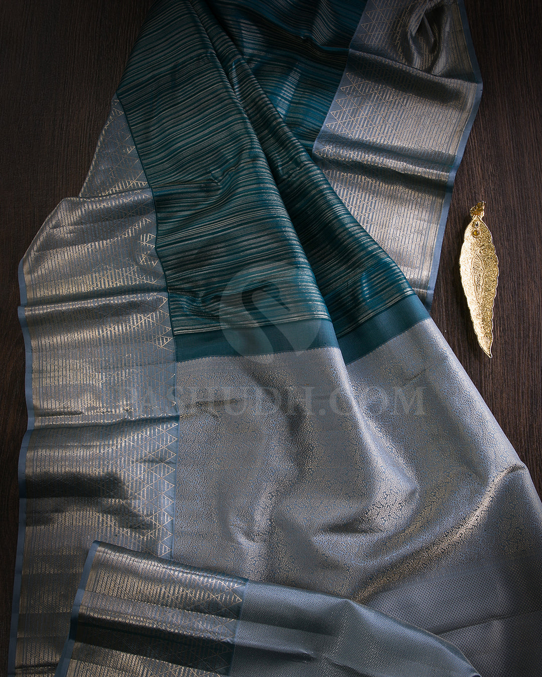 Peacock Blue And Powder Blue Kanjivaram Silk Saree - DT293(A)
