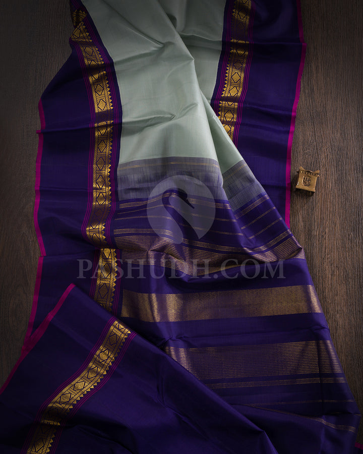 Pistachio Green And Midnight Blue Kanjivaram Silk Saree - BKF25