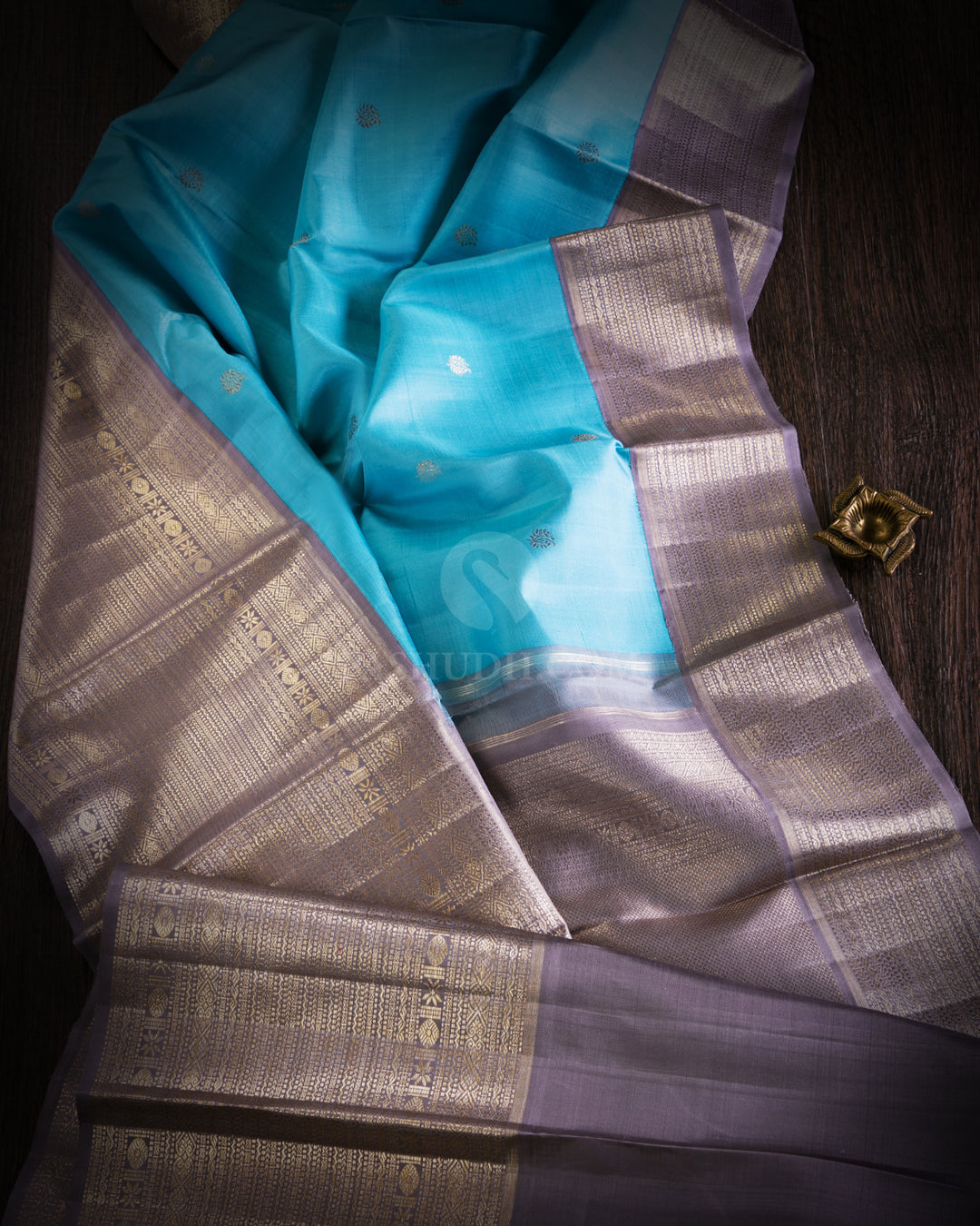 Sky Blue & Grey Kanjivaram Silk Saree - S871 - View 2