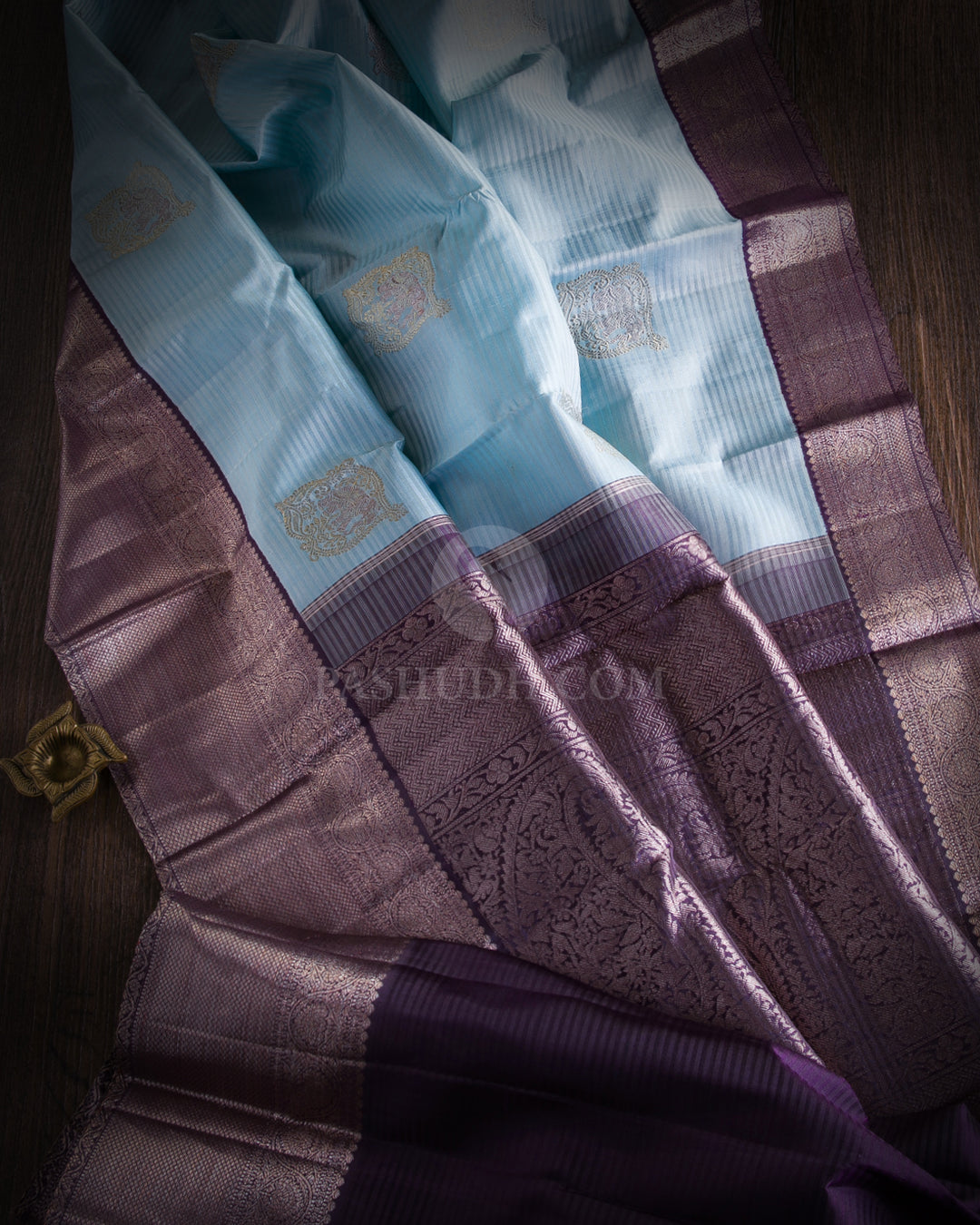Powder Blue and Elephant Grey Kanjivaram Silk Saree - S924