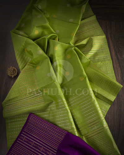 Parrot Green And Violet Kanjivaram Silk Saree - S1030(D) - View 1