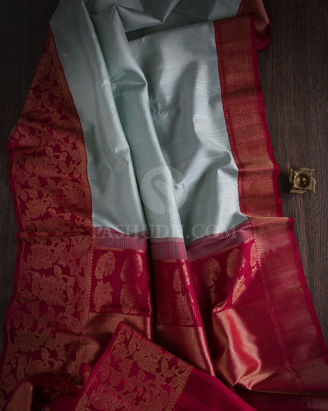 Powder Blue & Maroon Kanjivaram Silk Saree - S1138(A) - View 1