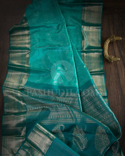 Light Blue and Pine Green Kanjivaram Silk Saree - D543(A)