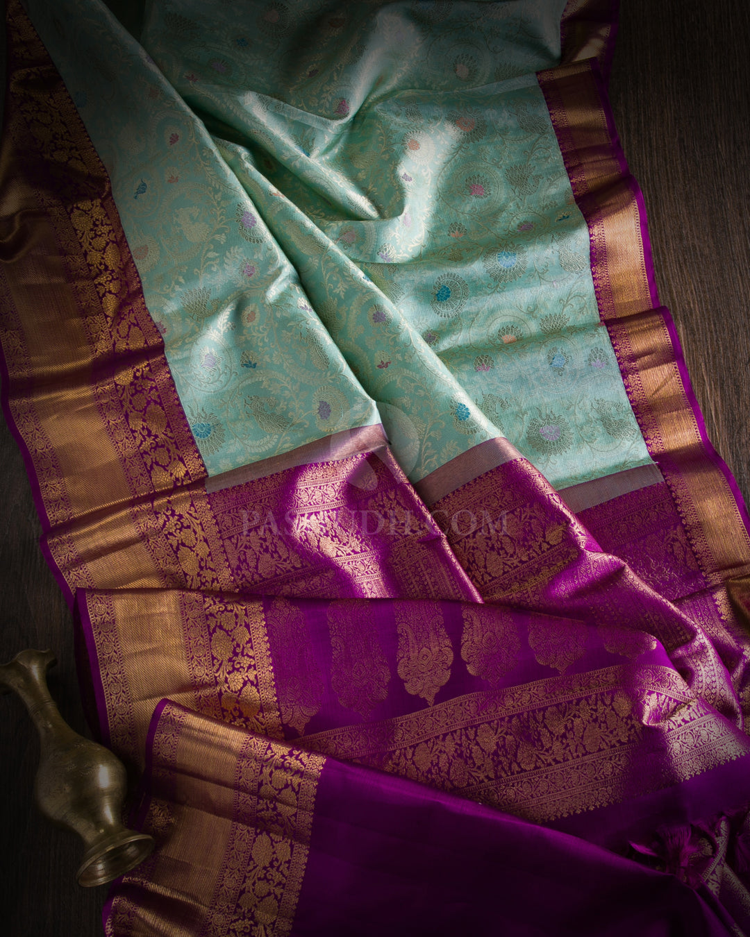 Powder Blue and Violet Kanjivaram Silk Saree - S964