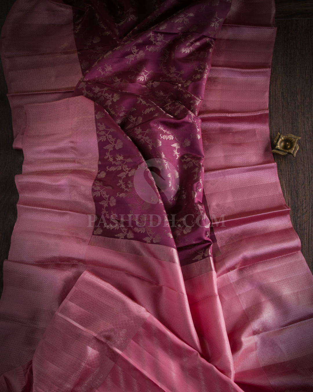 Plum and Baby Pink Kanjivaram Silk Saree - D505(A)
