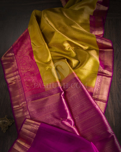 Lime Green, Rani Pink & Violet Kanjivaram Silk Saree - S1099(A) - View 1