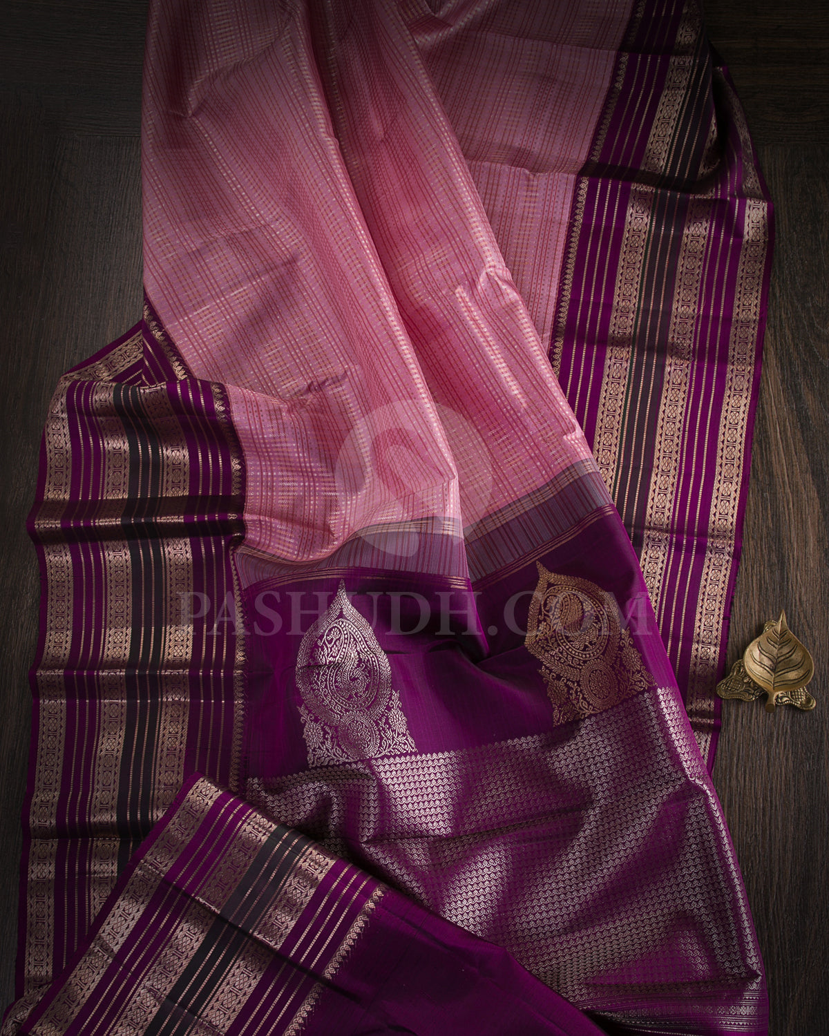 Mild Pink And Violet Kanjivaram Silk Saree - S1177(A) - View 1
