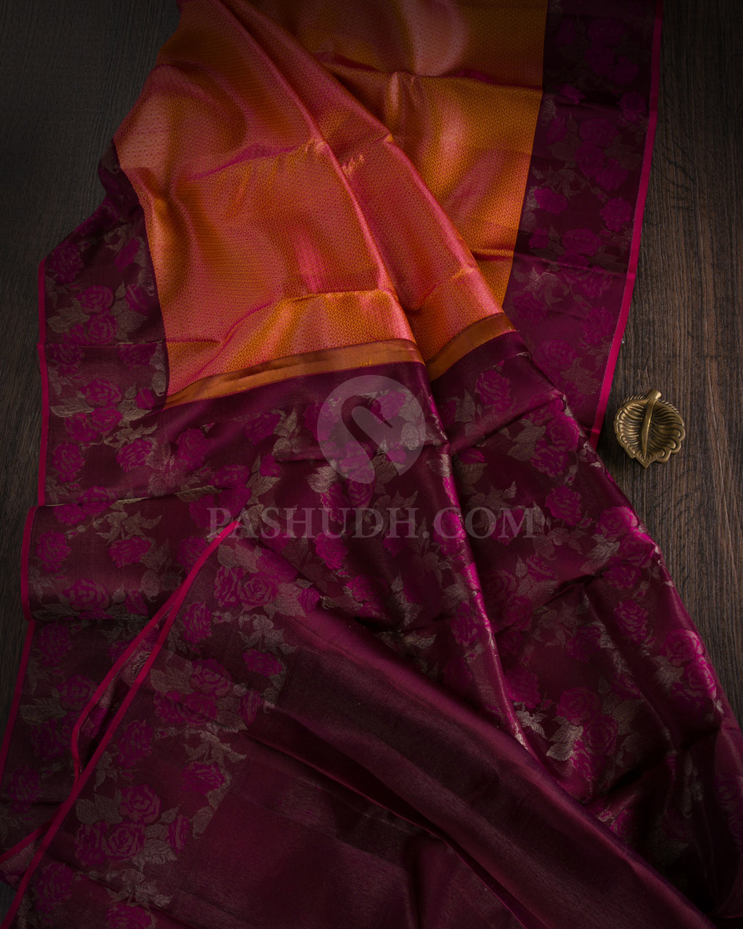 Pink Shot Orange and Purple Kanjivaram Silk Saree - DJ274(E)