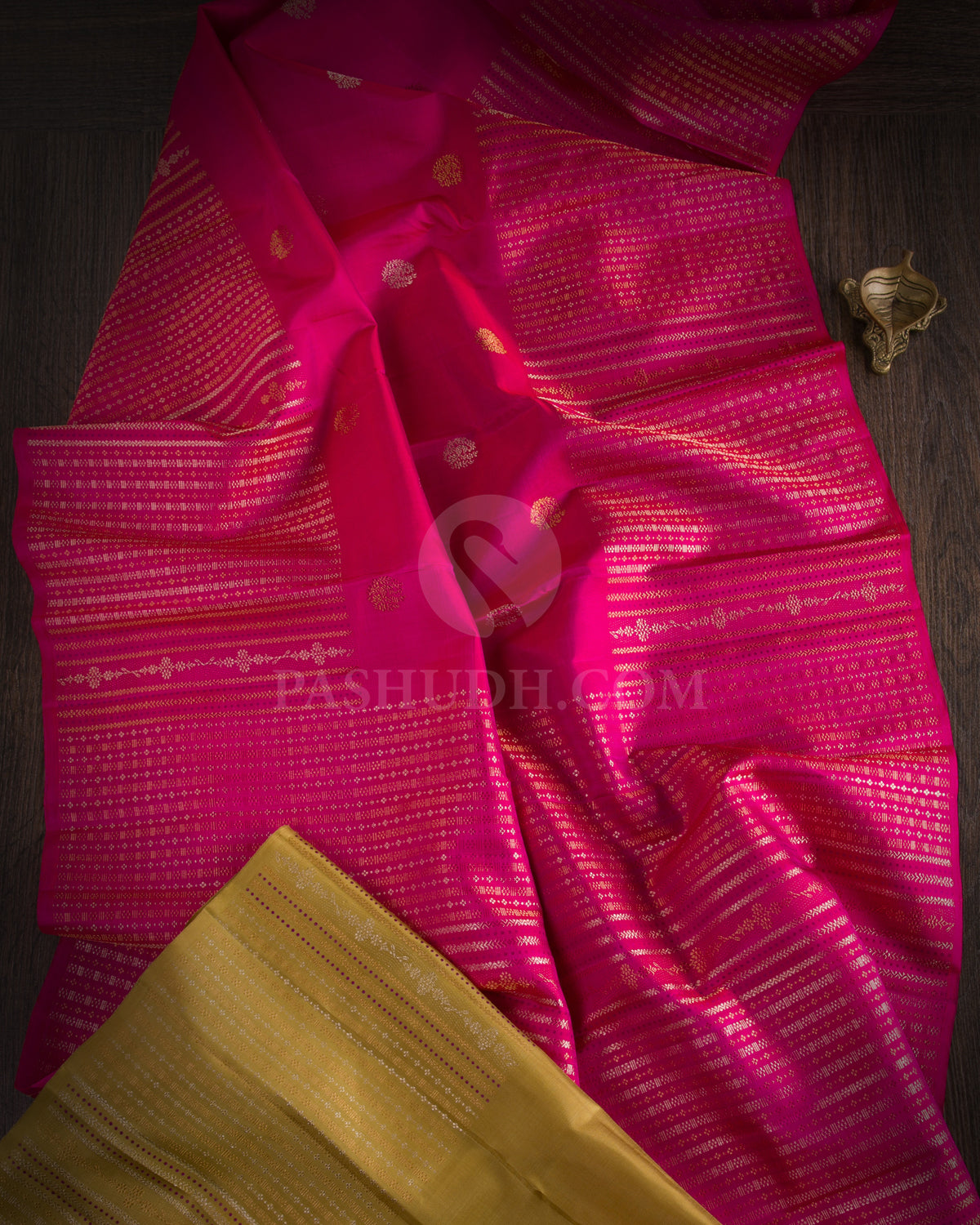 Rani Pink And Golden Khaki Kanjivaram Silk Saree - S1030(C) - View 1