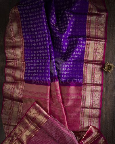 Bright Blue & Dark Pink Kanjivaram Silk Saree - DT265(A)