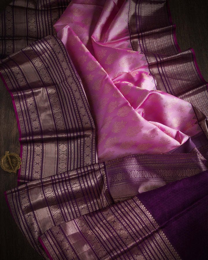 Pink and Violet Kanjivaram Silk Saree - D457 - View 1