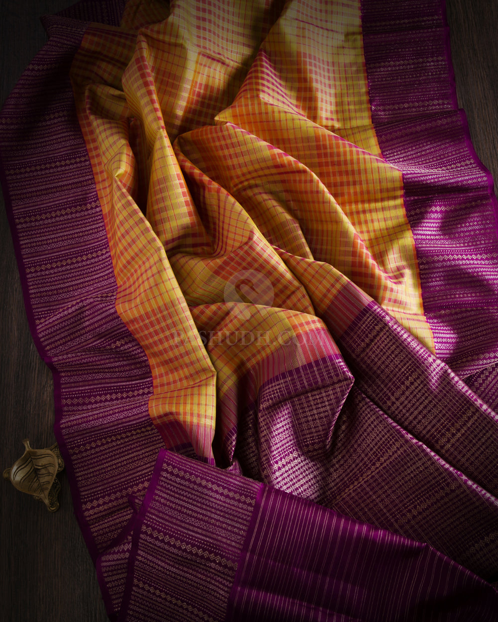 Yellow, Orange and Violet  Zari Kanjivaram Silk Saree - S728 -View 2